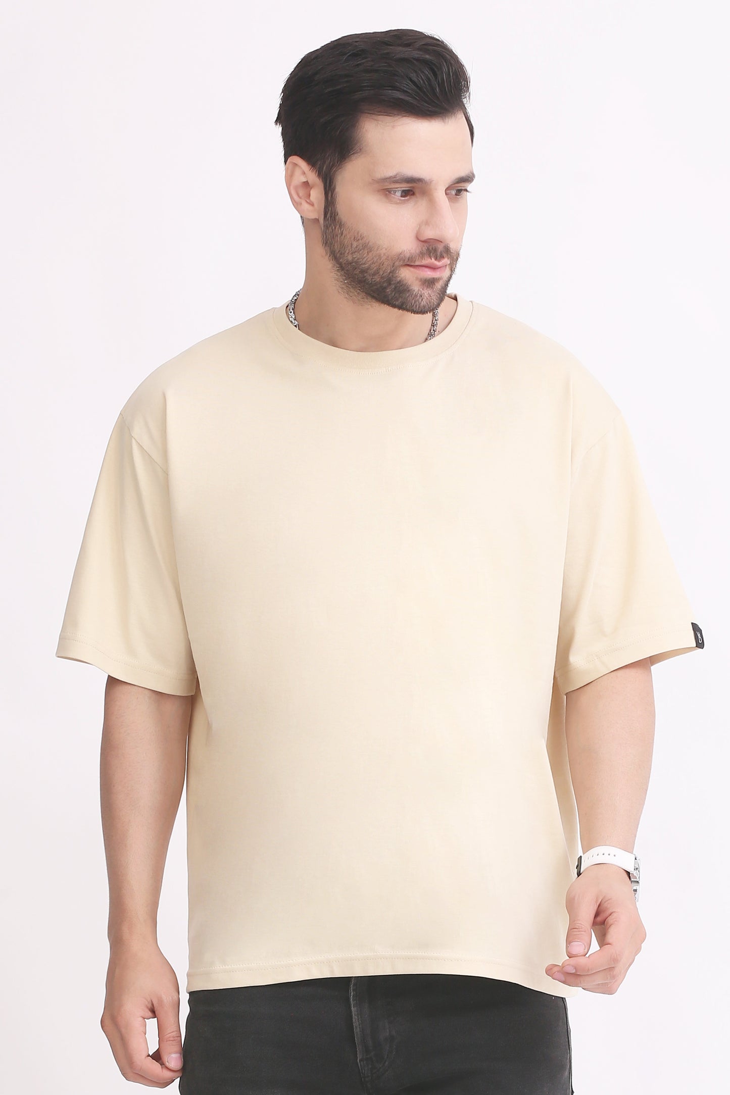 Mens T Shirt Oversized Round Neck - Beige