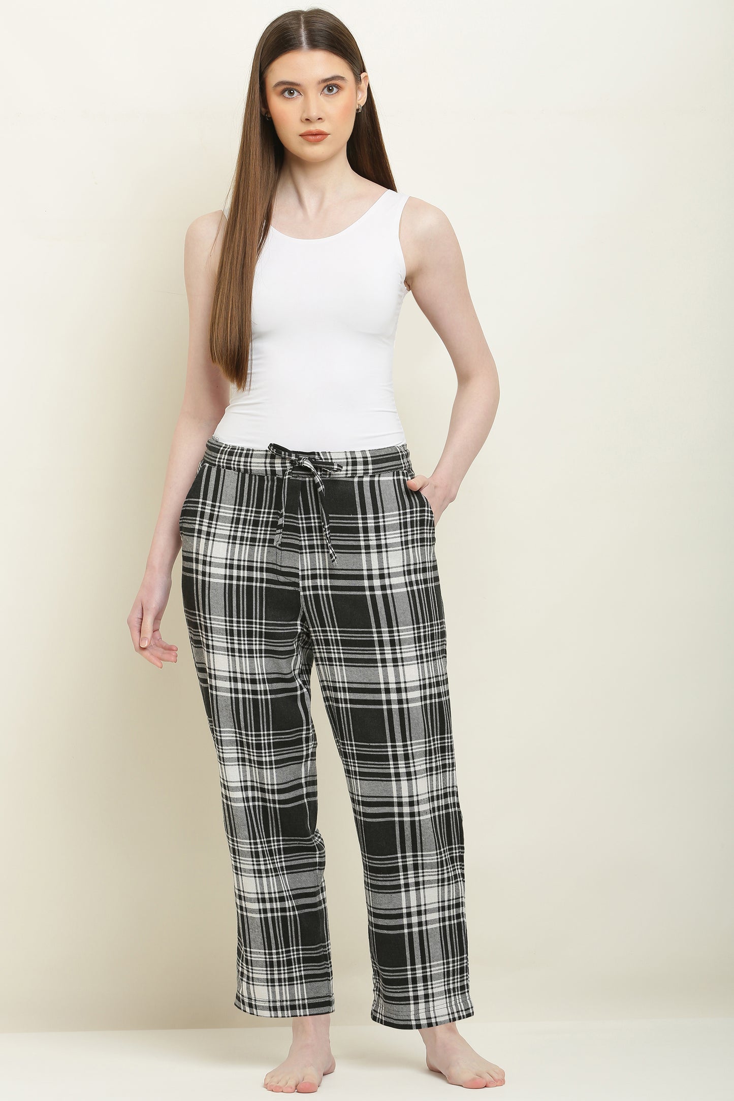 Women's Checked Cotton Pyjama Black