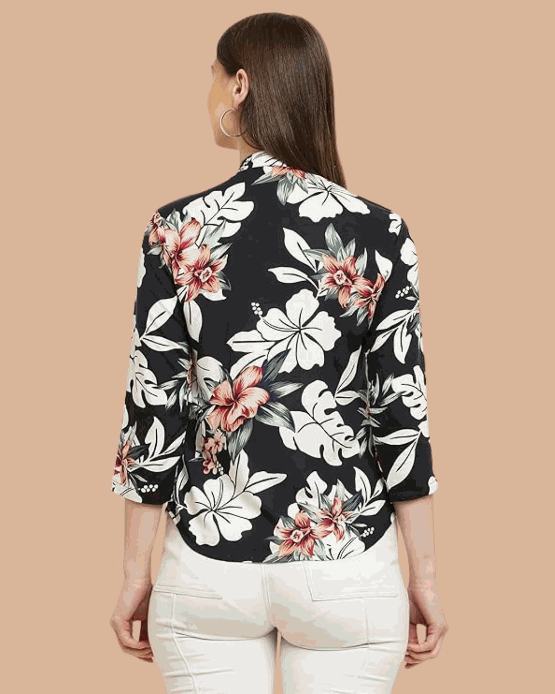 Women's Rayon Viscose Shirt Black Flower