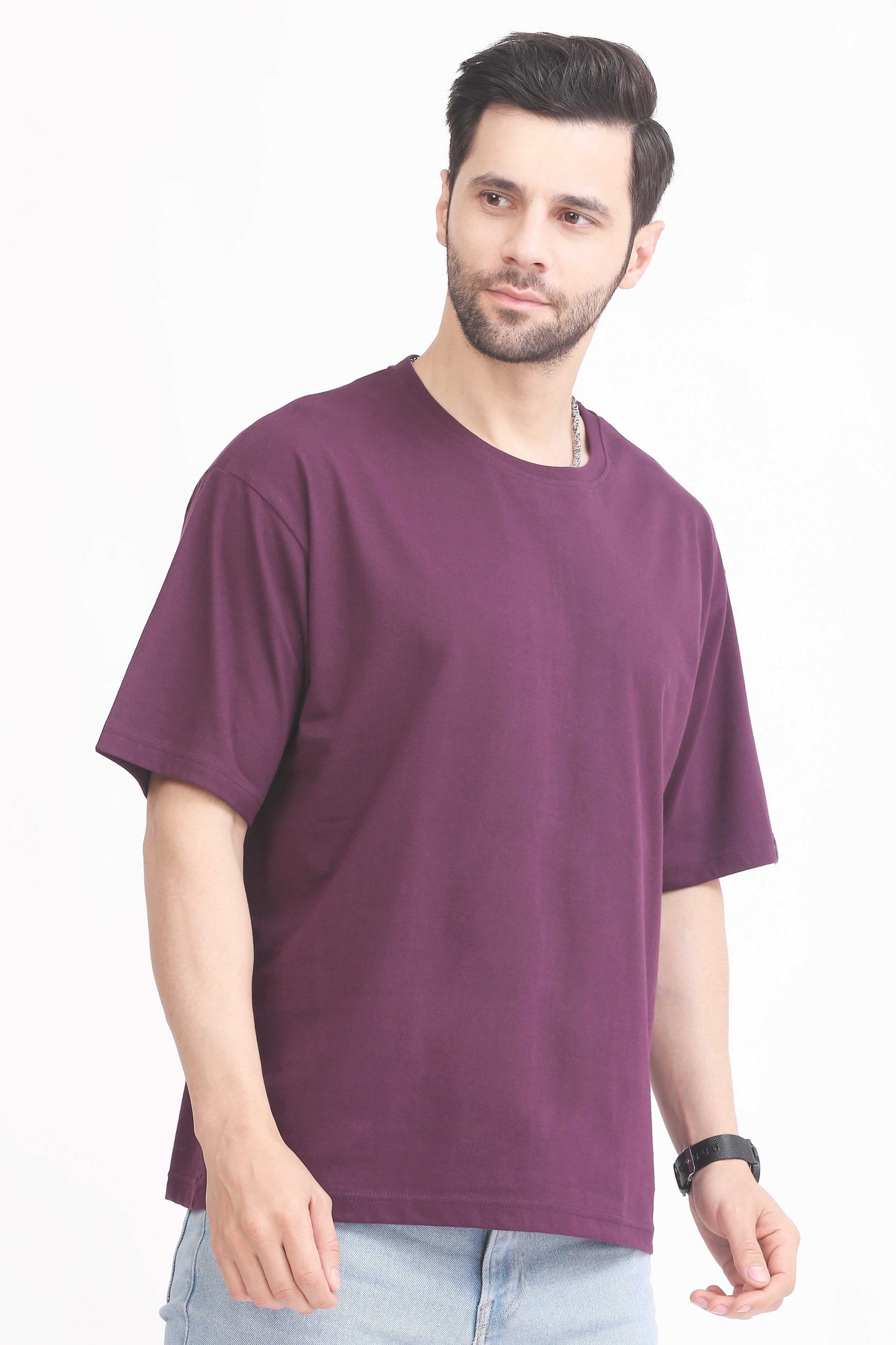 Mens T Shirt - Oversized Round Neck, Stylish Purple Tee