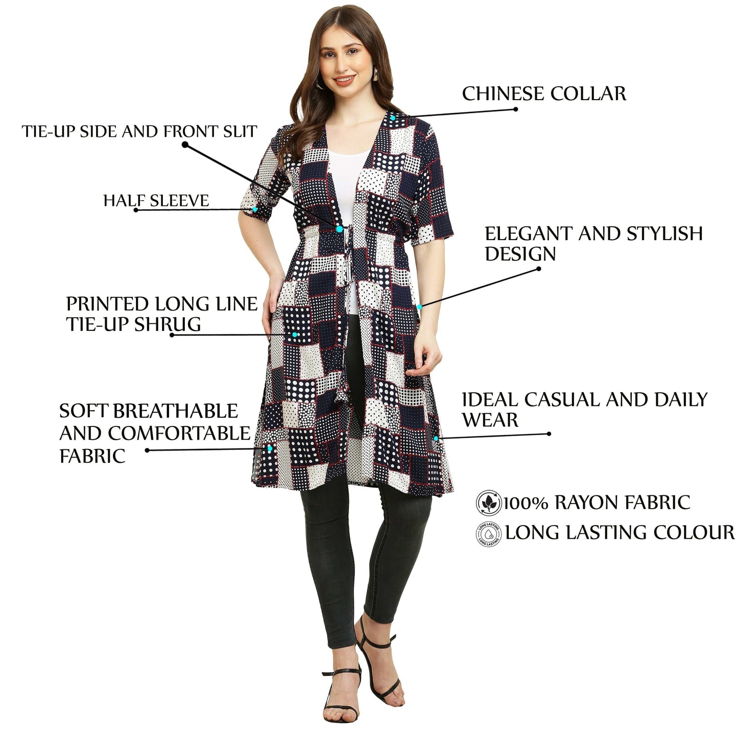 premium chiffon printed long shrug blue box