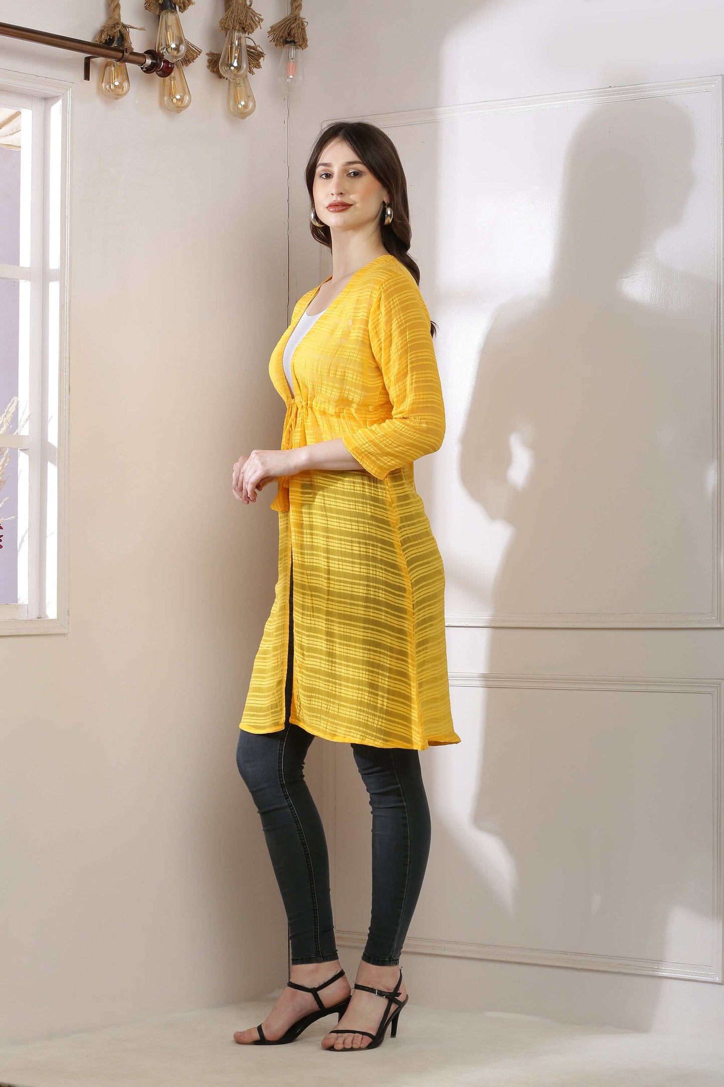 premium cotton solid long shrug yellow