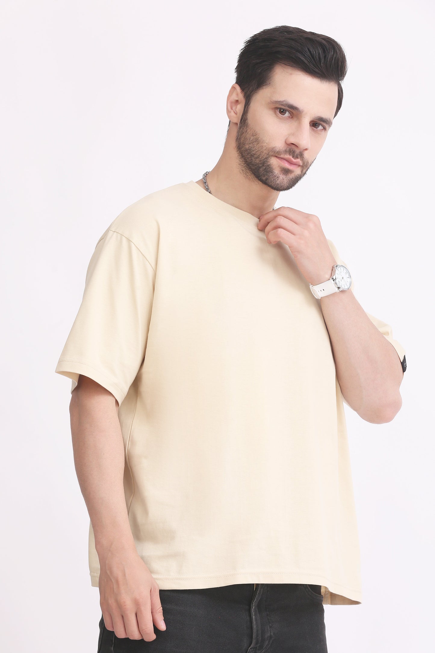 Mens T Shirt Oversized Round Neck - Beige