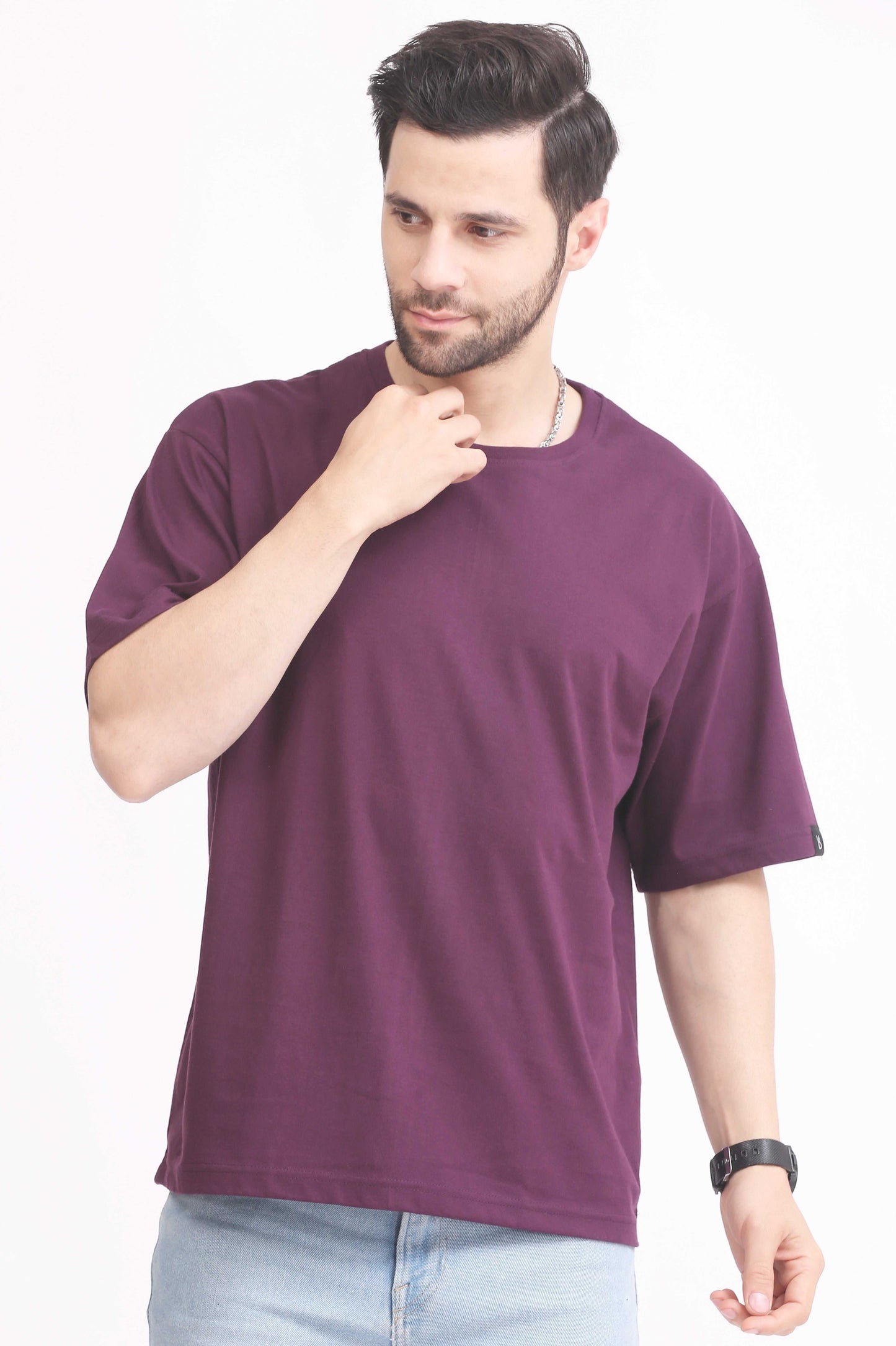 Mens T Shirt - Oversized Round Neck, Stylish Purple Tee