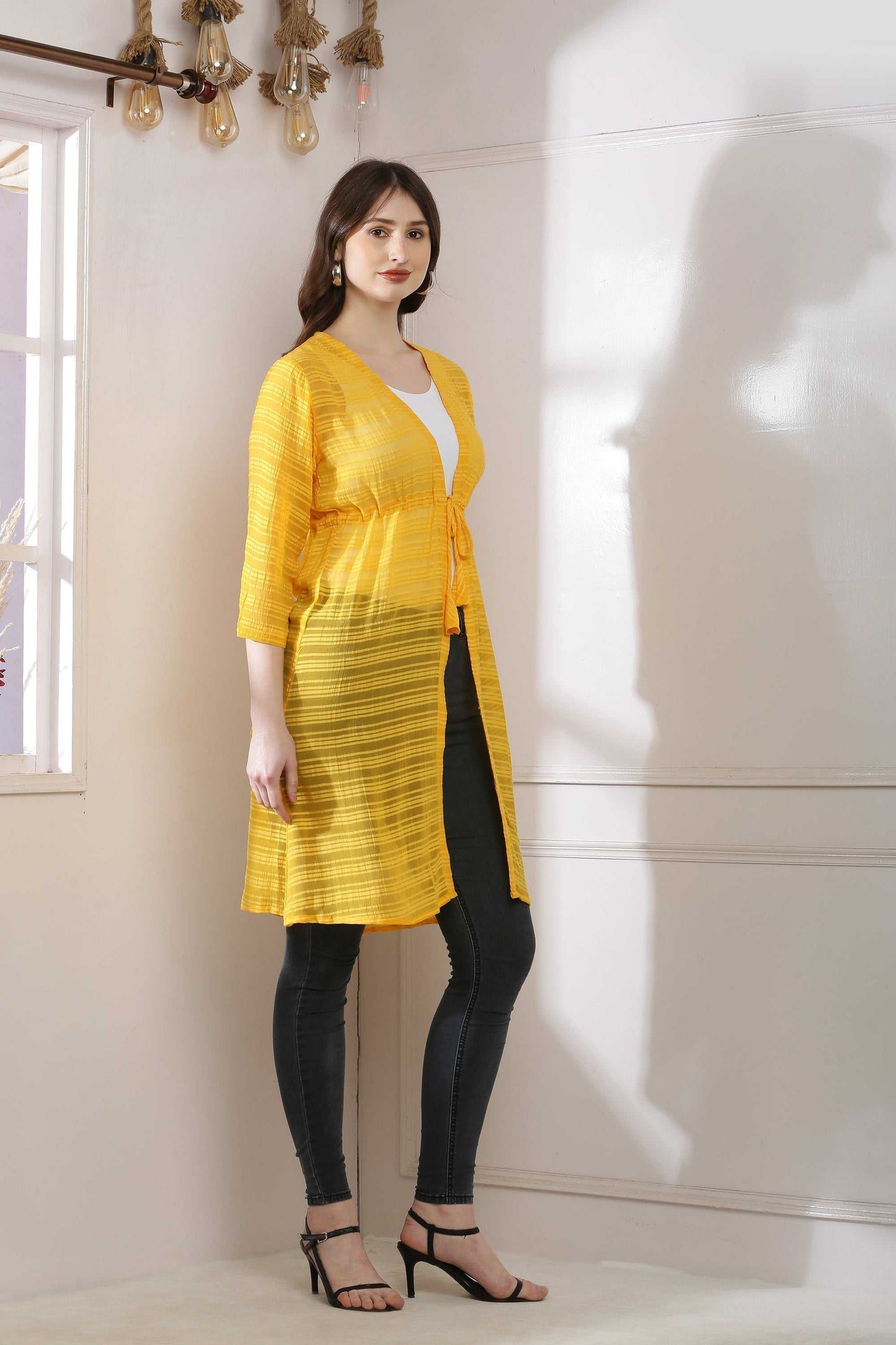 premium cotton solid long shrug yellow