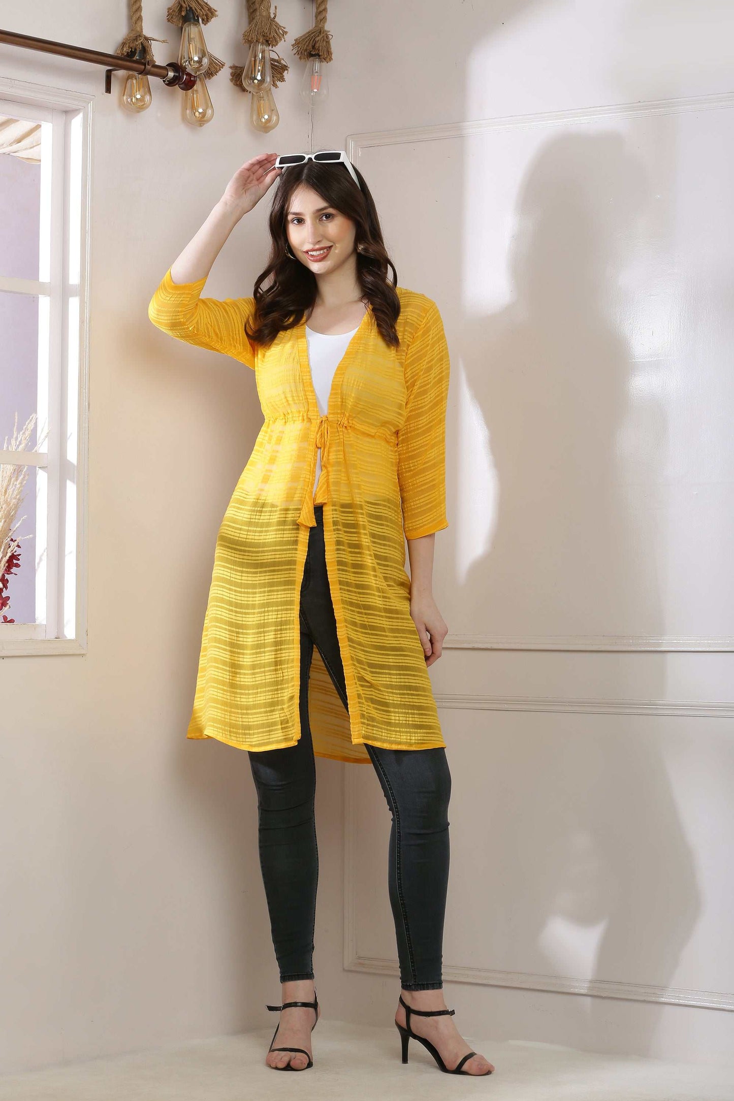 premium cotton solid long shrug yellow
