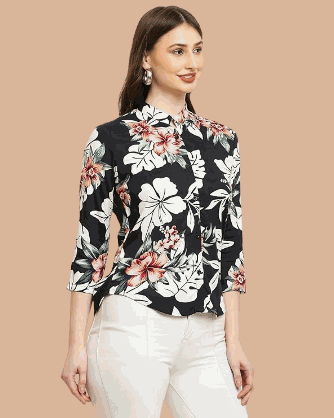 Women's Rayon Viscose Shirt Black Flower