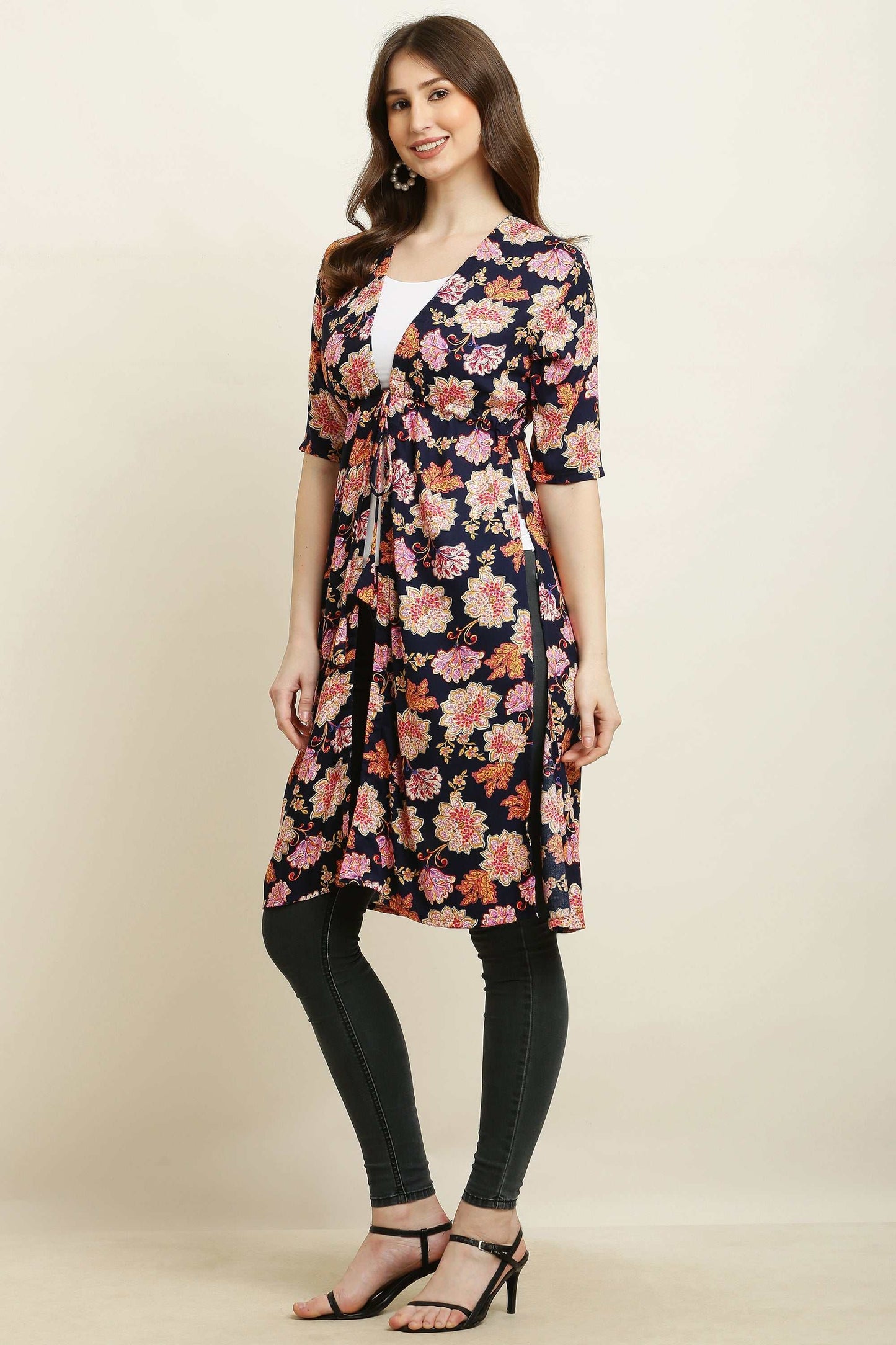 rayon printed stylish long shrug multiflower