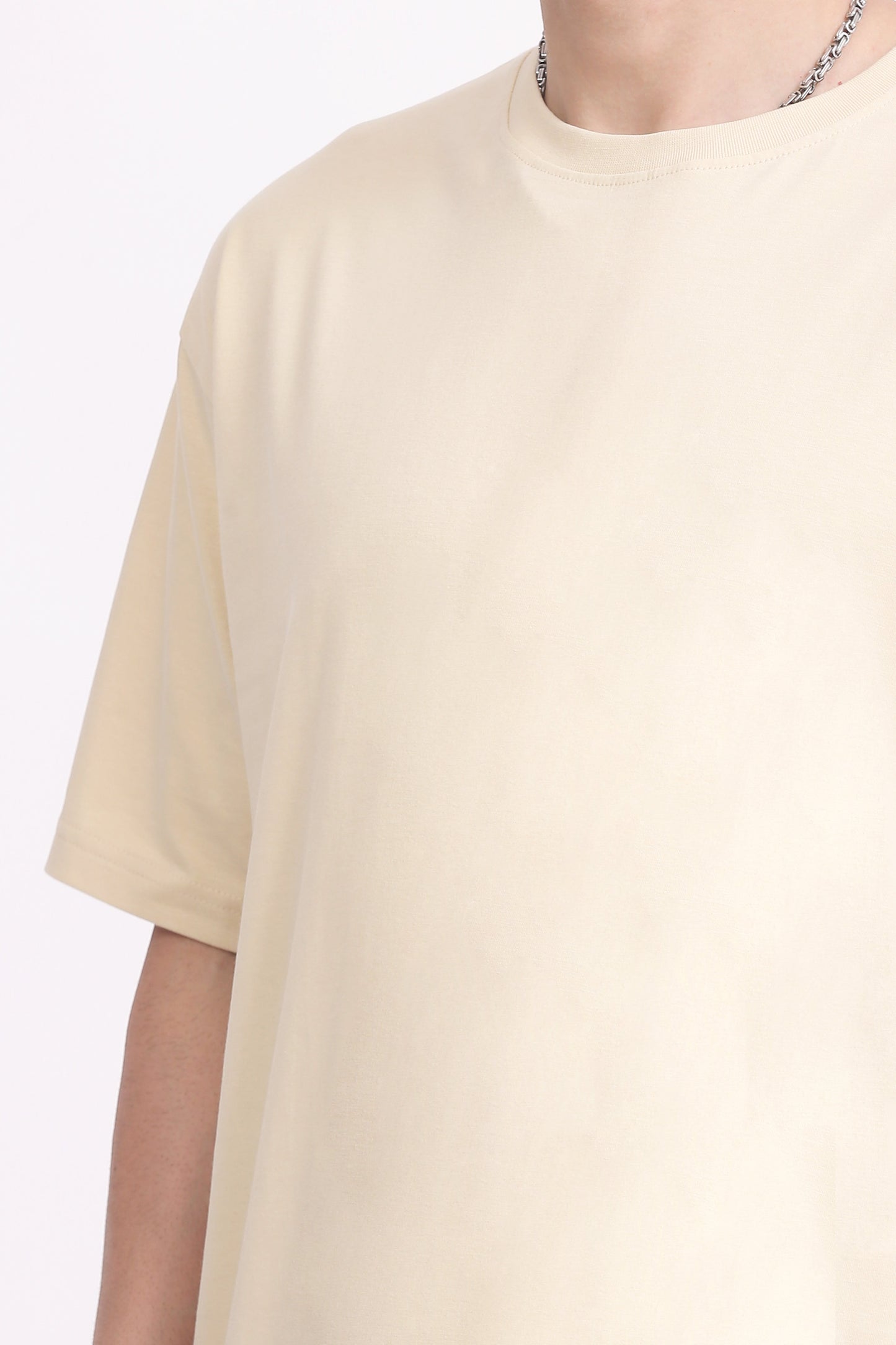 Mens T Shirt Oversized Round Neck - Beige