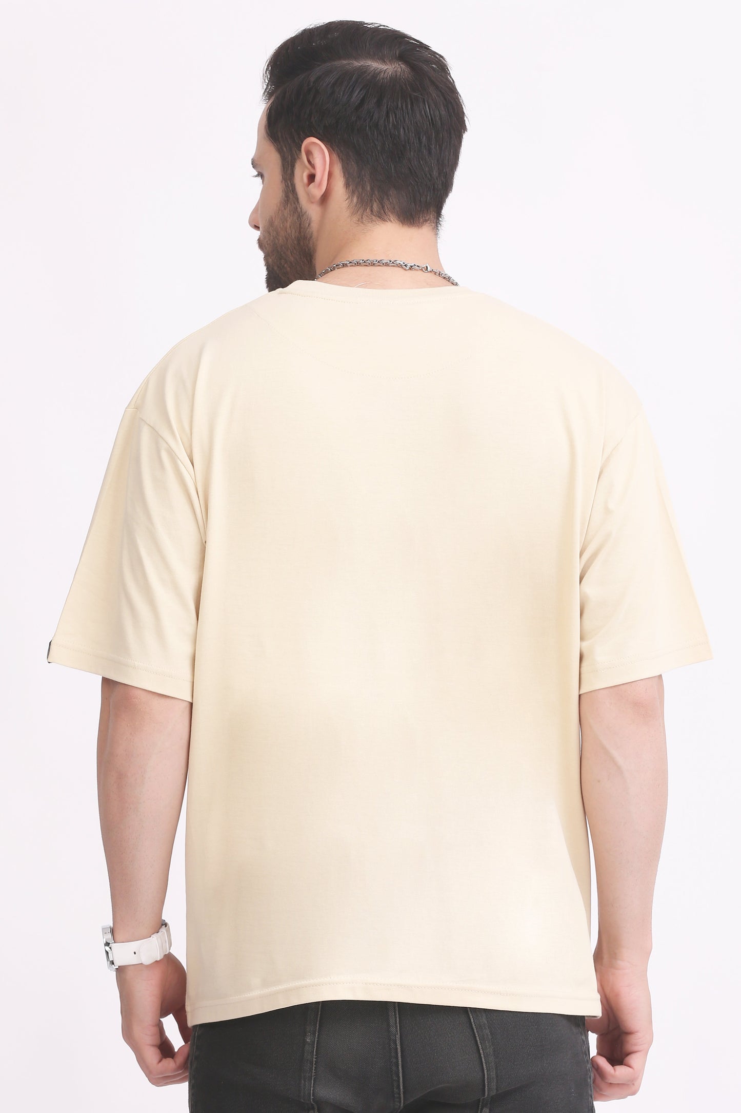 Mens T Shirt Oversized Round Neck - Beige