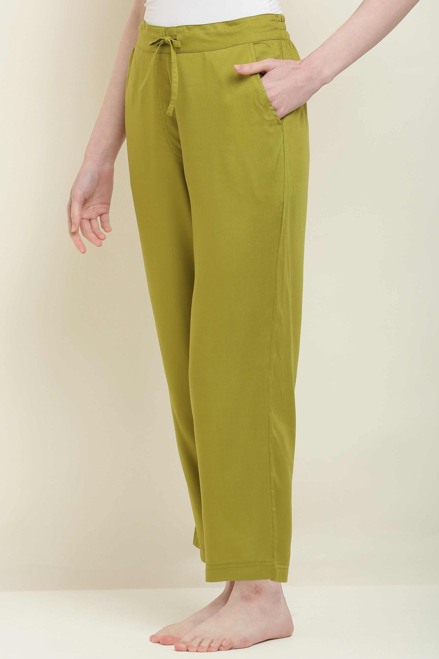 Trouser Pant Olive Green Ankle-Length Loose Fit