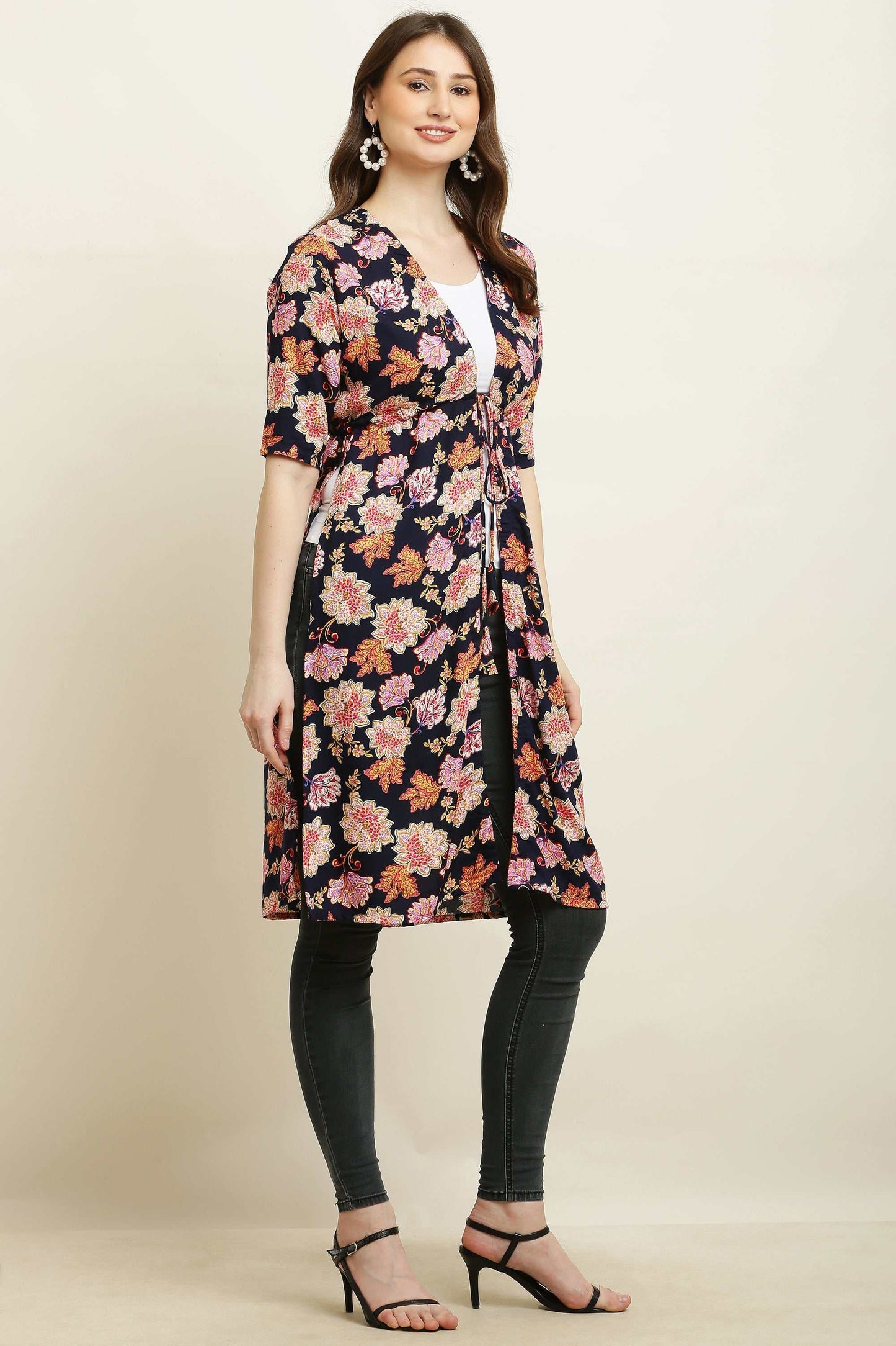 rayon printed stylish long shrug multiflower