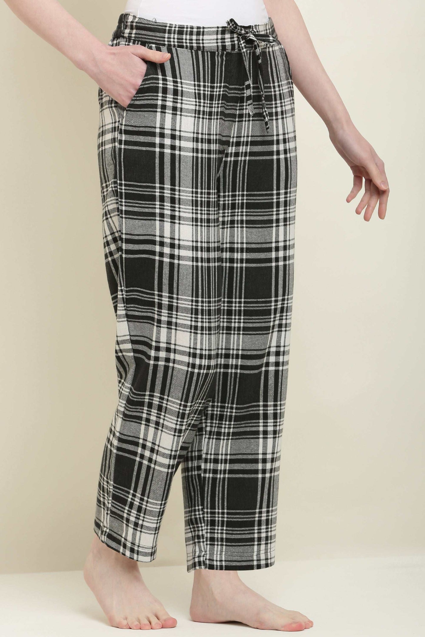 Women's Checked Cotton Pyjama Black