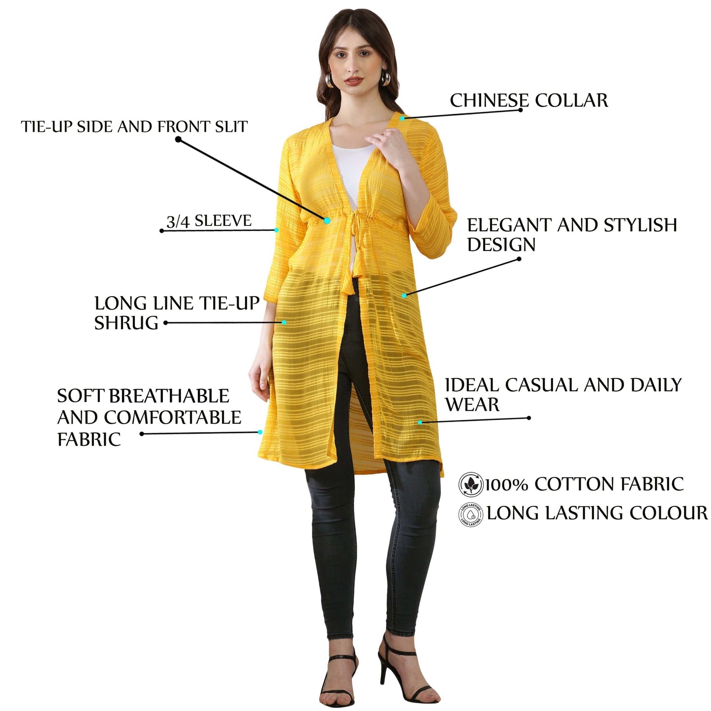 premium cotton solid long shrug yellow
