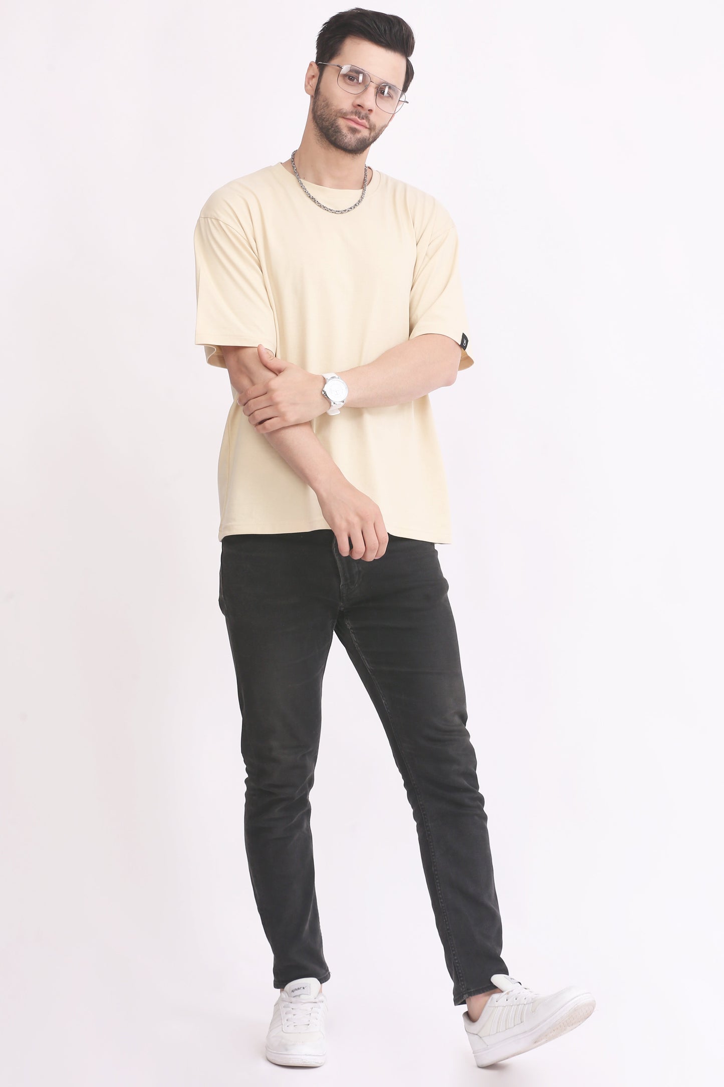 Mens T Shirt Oversized Round Neck - Beige