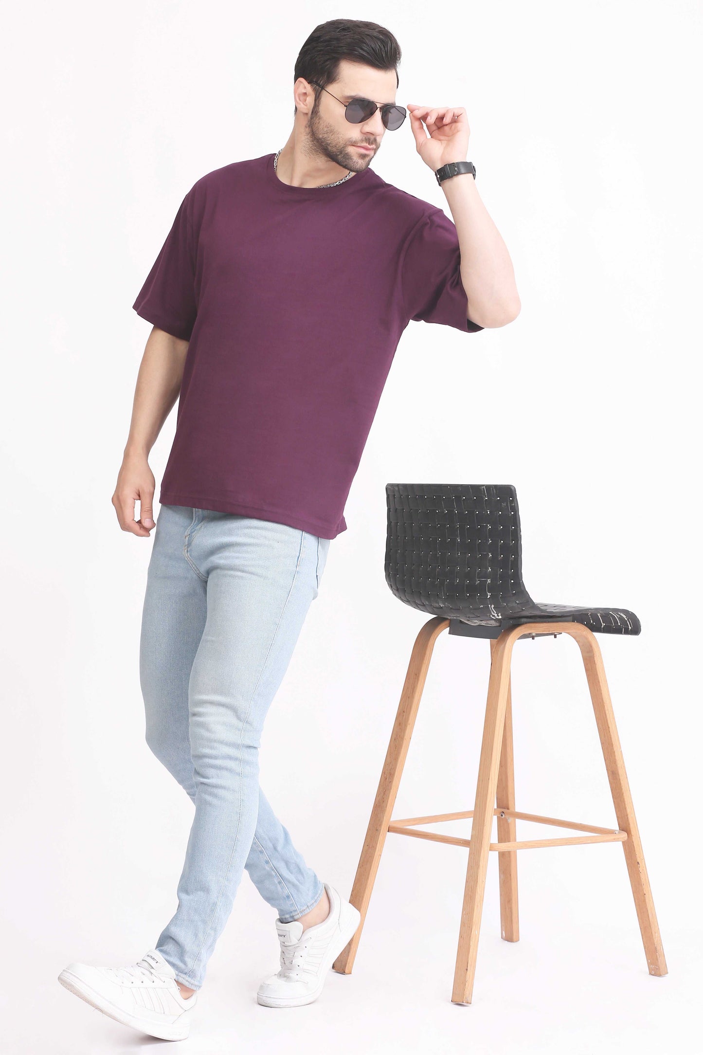 Mens T Shirt - Oversized Round Neck, Stylish Purple Tee