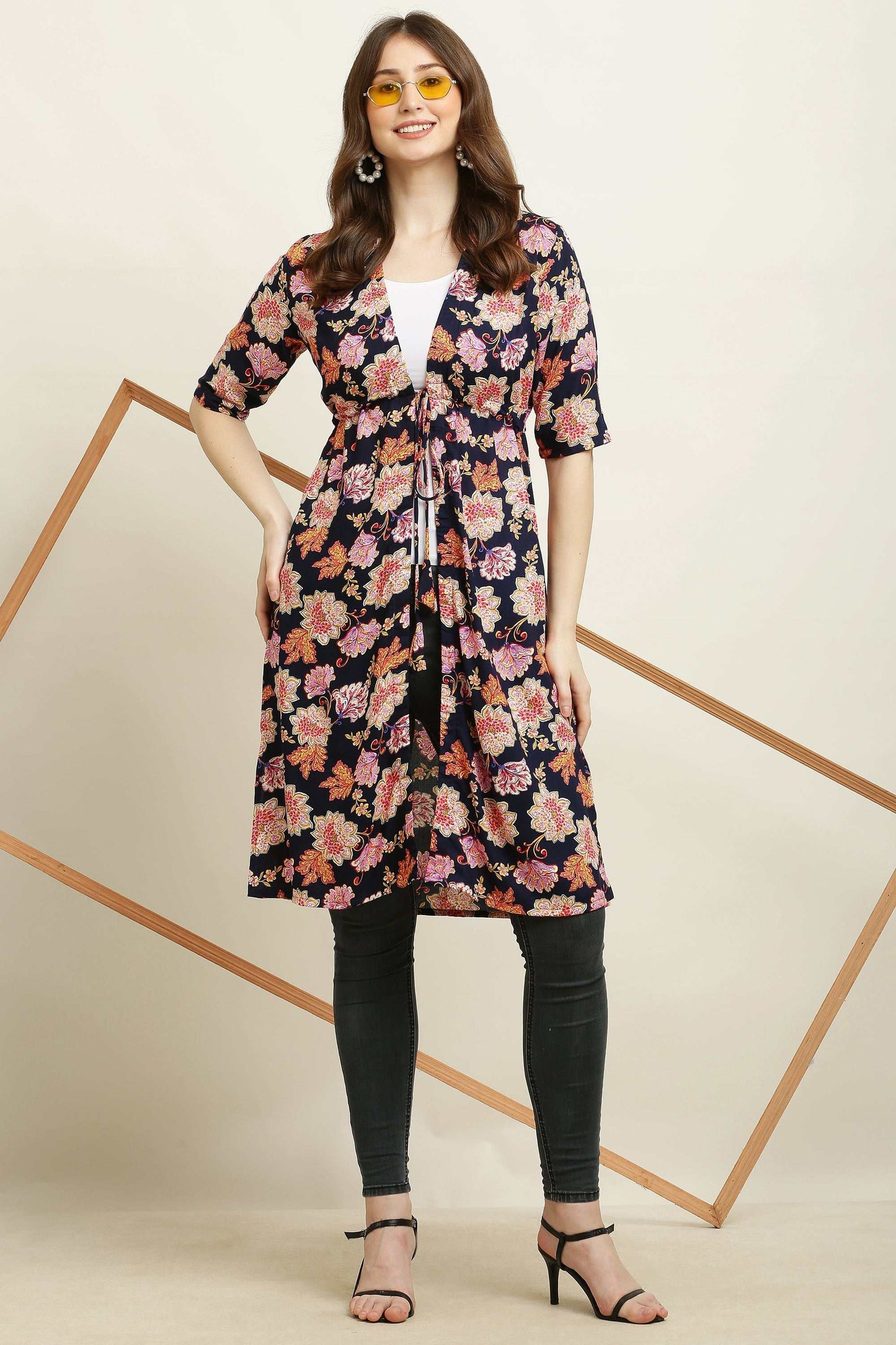 rayon printed stylish long shrug multiflower