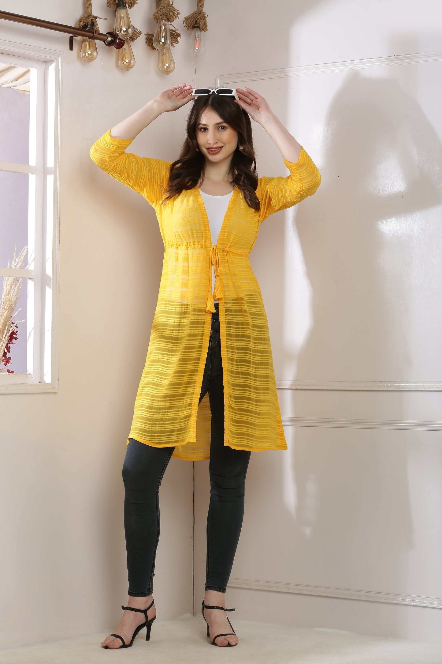 premium cotton solid long shrug yellow