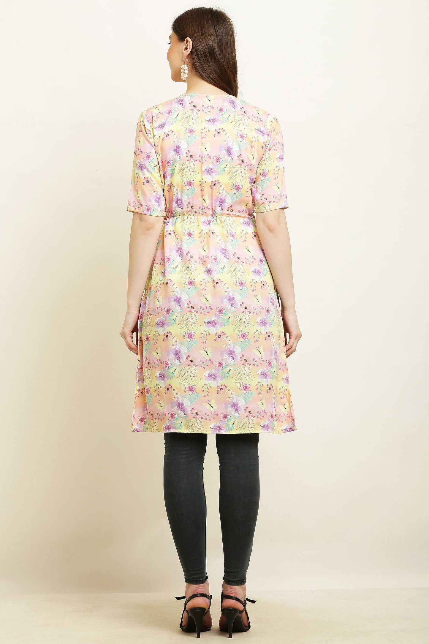 rayon printed stylish long shrug yellow flower