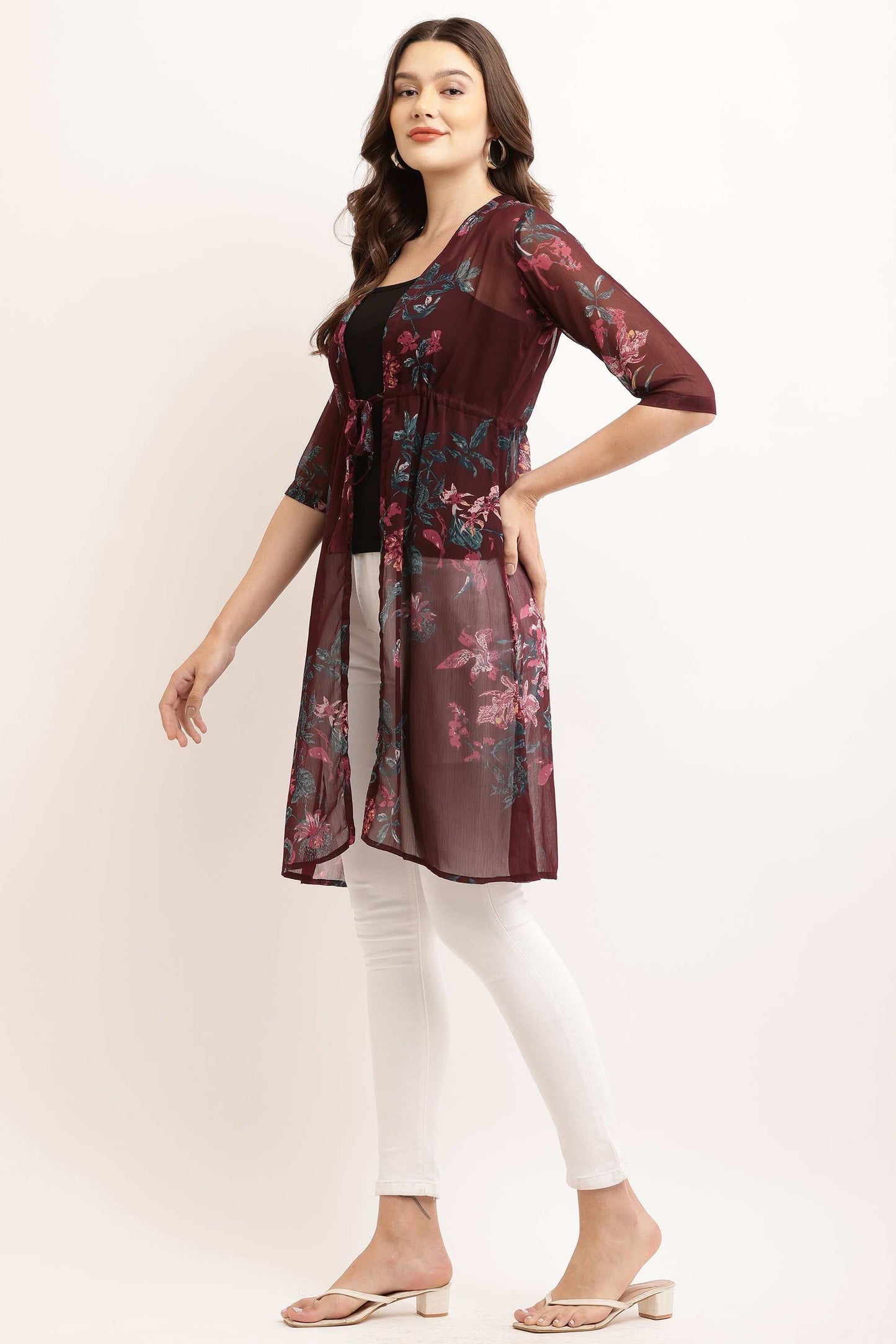 Chiffon Printed Long Shrug