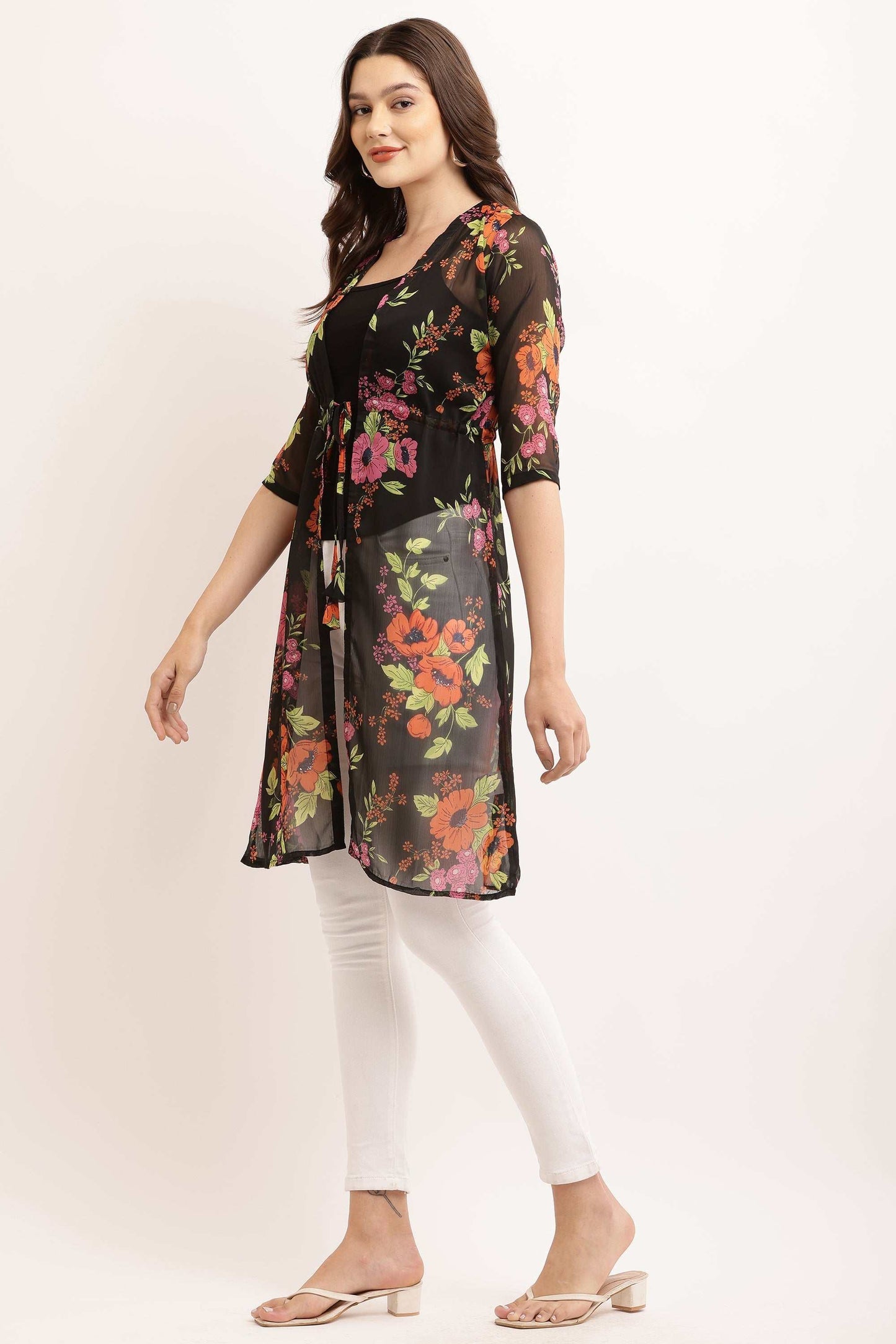 Chiffon Printed Long Shrug