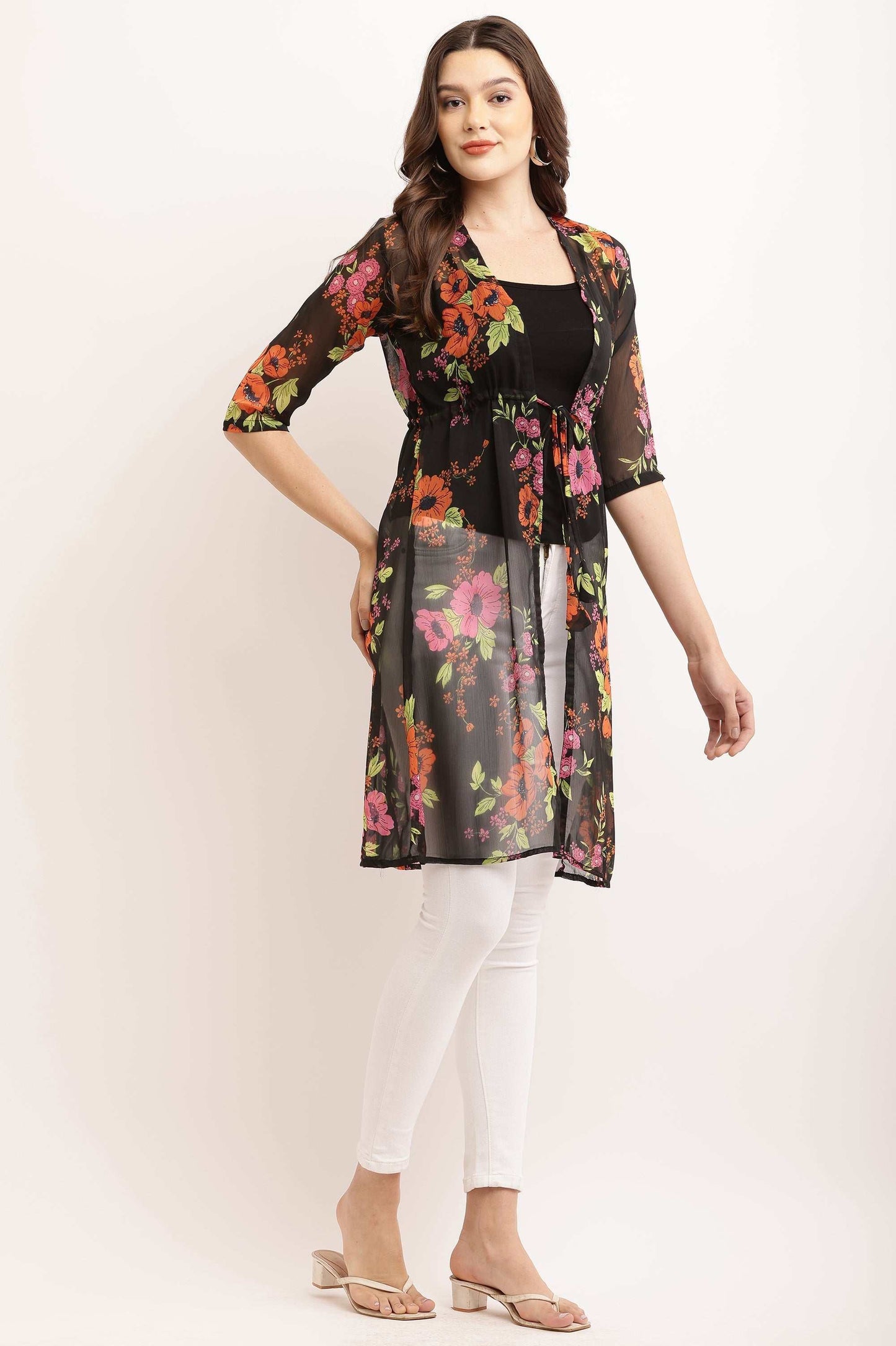 Chiffon Printed Long Shrug
