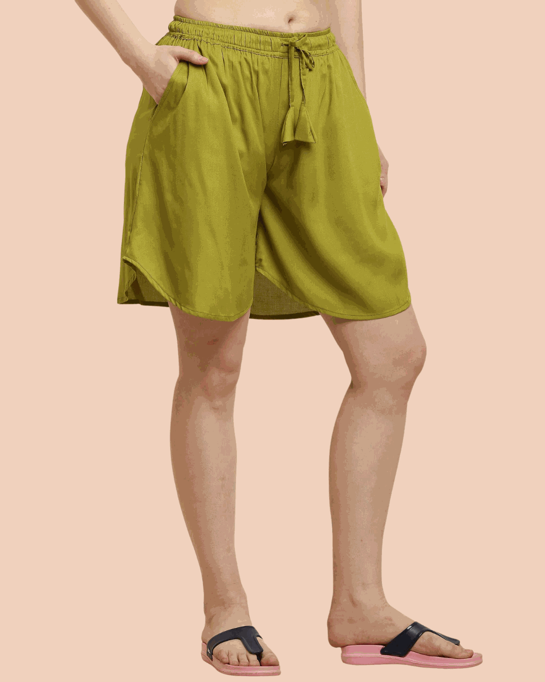 Womens Rayon Print Culotte Shorts Olive Green