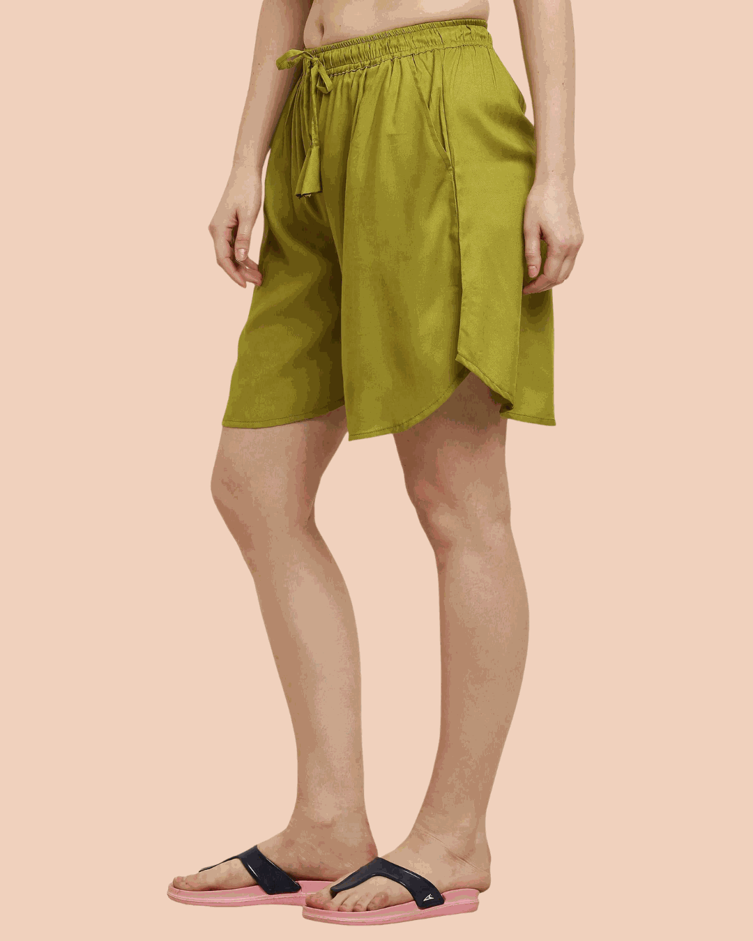 Womens Rayon Print Culotte Shorts Olive Green