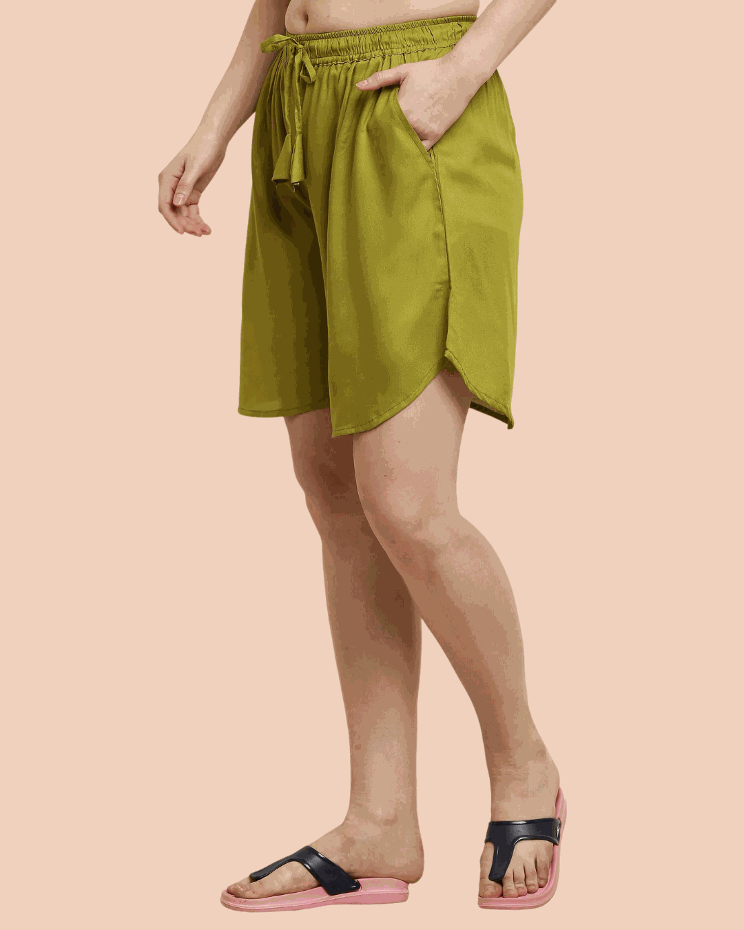 Womens Rayon Print Culotte Shorts Olive Green