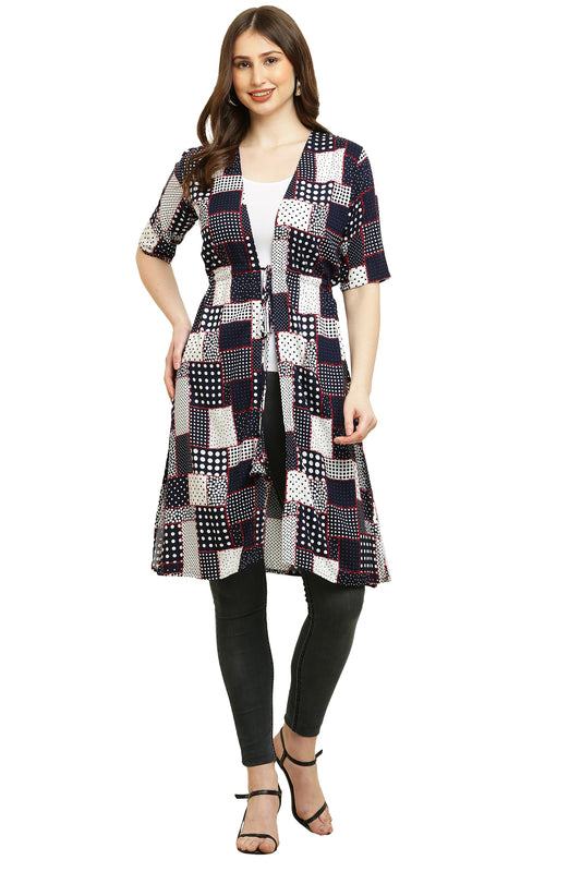 Premium Chiffon Printed Long Shrug Blue Box