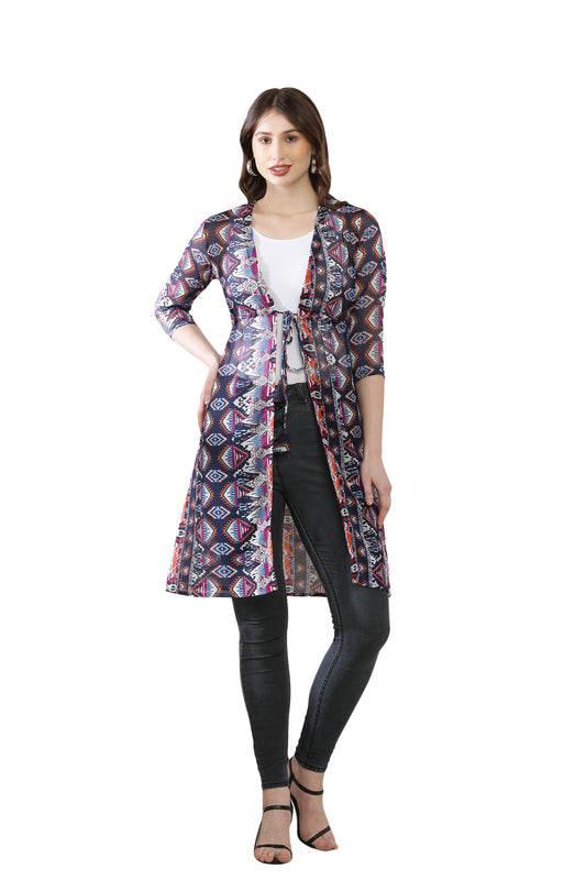 Premium Chiffon Printed Long Shrug Violet Print