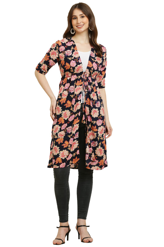 Rayon Printed Stylish Long Shrug Multiflower