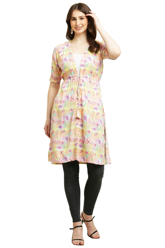 Rayon Printed Stylish Long Shrug Yellow Flower