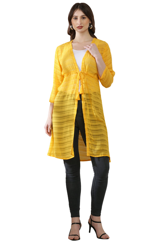 Premium Cotton Solid Long Shrug Yellow
