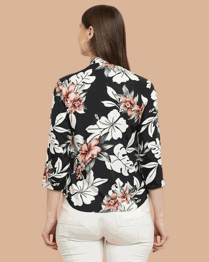 Women's Rayon Viscose Shirt Black Flower