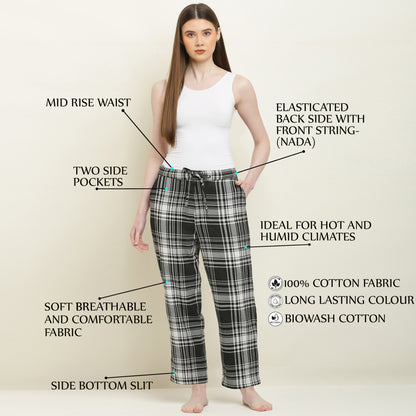 Women's Checked Cotton Pyjama Black