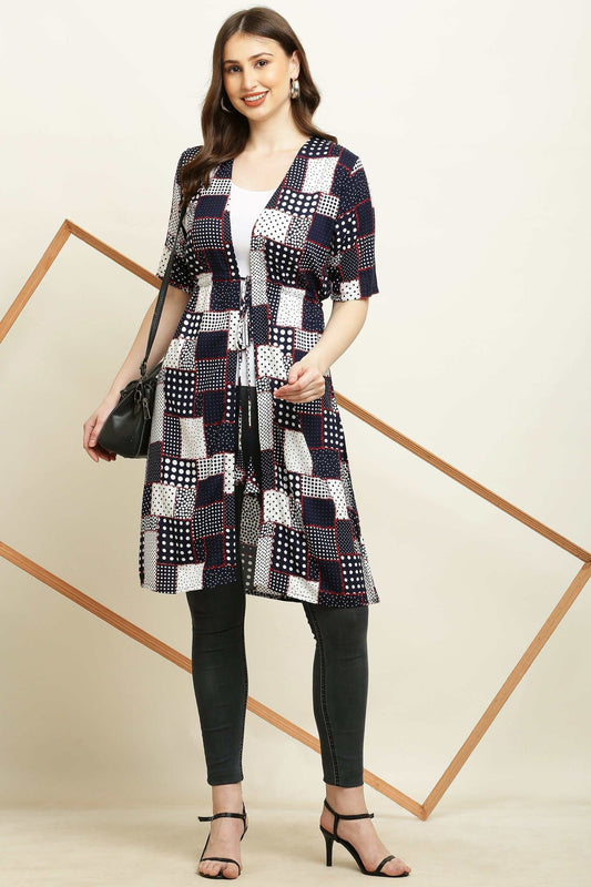 premium chiffon printed long shrug blue box