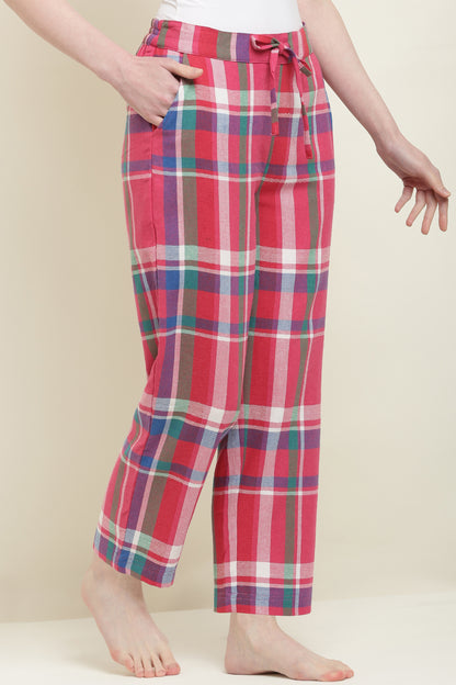 Women's Checked Cotton Pyjama Pink