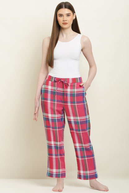 Women's Checked Cotton Pyjama Pink