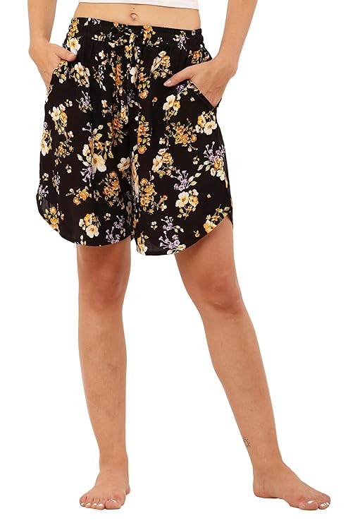 Women's Rayon Culotte Shorts Yellow White Flower